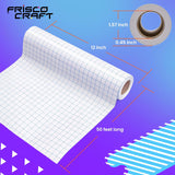 Frisco Craft Clear Premium Tack Vinyl Transfer Paper Tape Roll-12 x 50 FT w/Alignment Grid Application Tape for Cricut & Silhouette Cameo, Adhesive Vinyl for Decals,Signs, Windows, Stickers