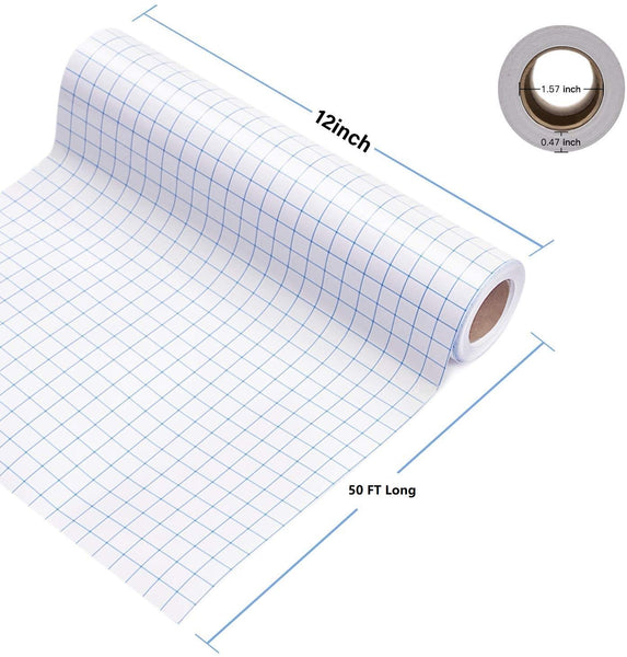 Vinyl Transfer Paper Tape Roll Transfer Tape Vinyl 50 Feet Clear Contact  Paper 12 Roll Paper Transfer Tape for Vinyl Wood and Heat Transfer HTV  with Grid