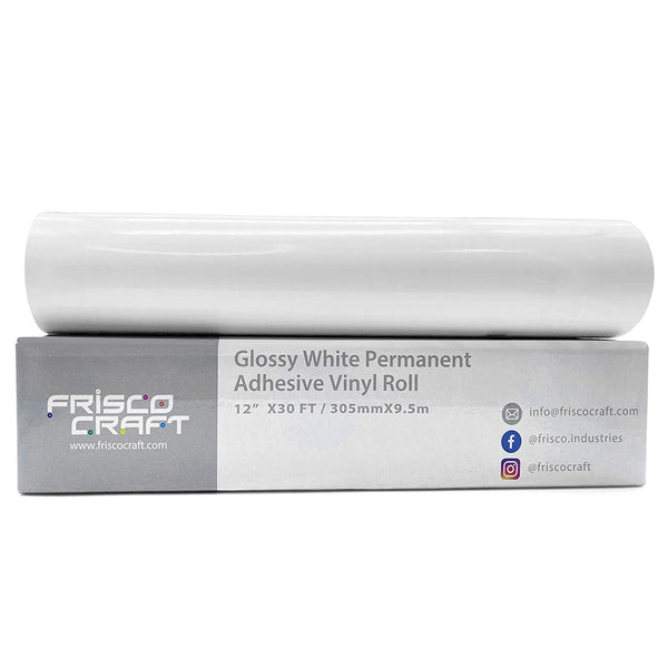 Frisco Craft Glossy White Permanent Vinyl - 12 x 30 FT Roll, Adhesive